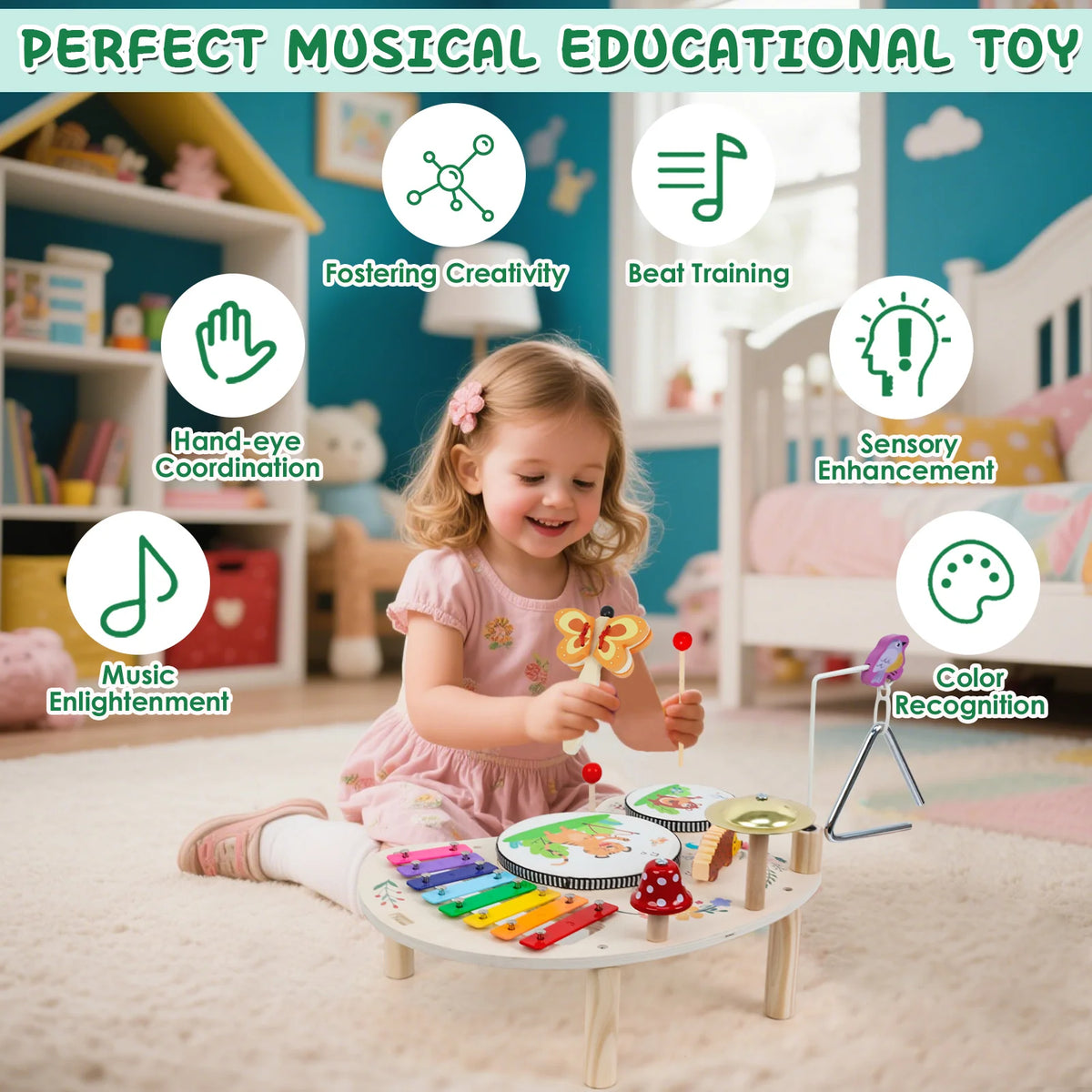 Wooden Aeolian Bells Montessori Baby Educational Musical Xylophone Toy