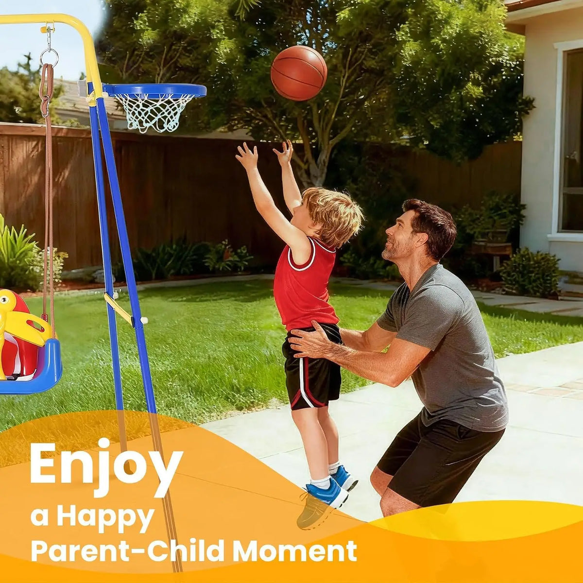 Twister.Ck 4-In-1 Foldable Toddler Swing Set With Basketball Hoop