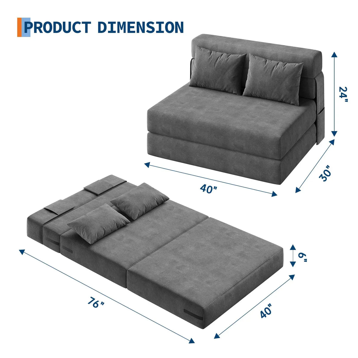 HobbyLane 4-In-1 Folding Sofa Bed Convertible Loveseat Couch