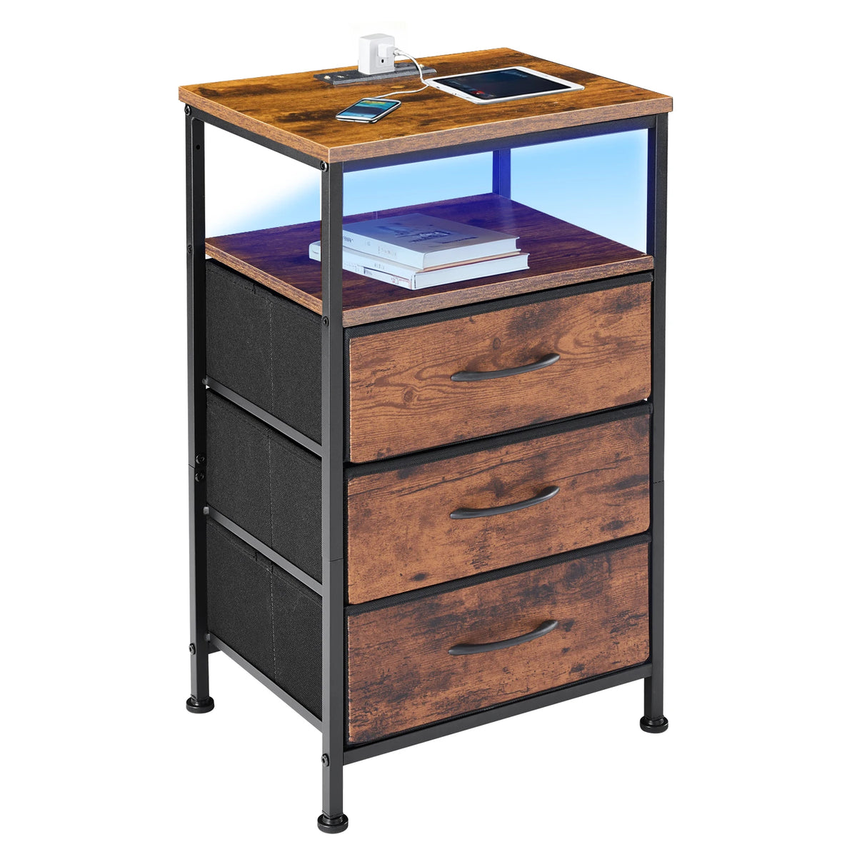 JHK 3 Drawer Bedside Table With Usb Charging Nightstand