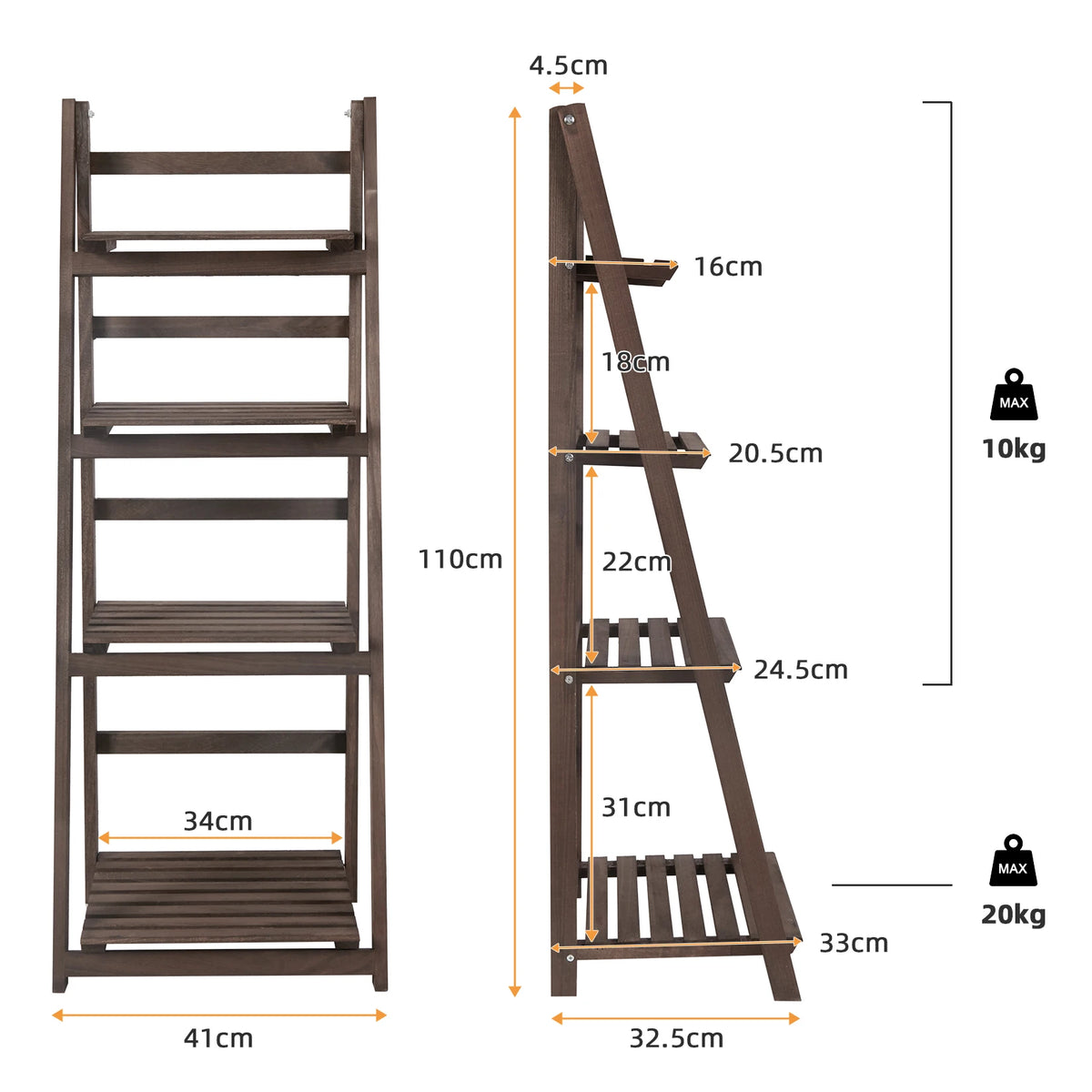 Folding Wooden Ladder Storage Shelf Bookcase Display