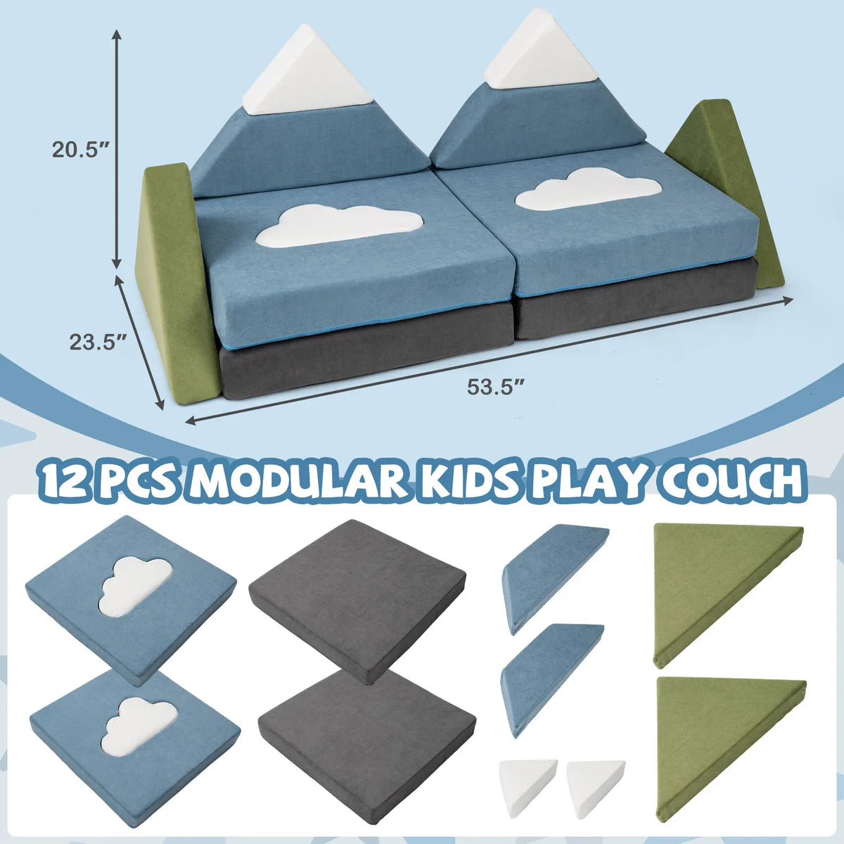 Homasis Modular Kids Play Couch Foam Fort Building Set