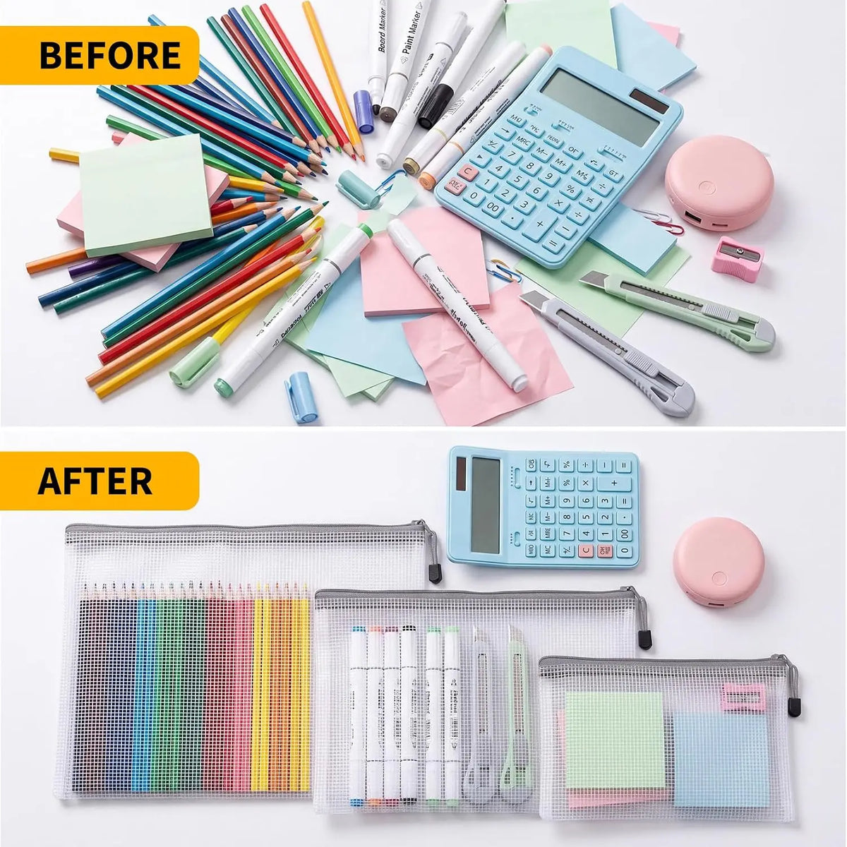 56 Pack Waterproof PVC Mesh Zipper Document Storage Pouches