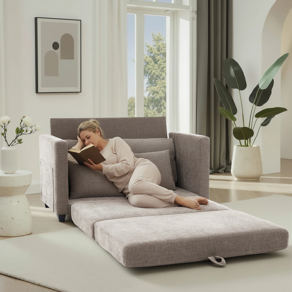 Gaohappy Velvet Upholstered Pullout Sleeper Loveseat With Wood Frame