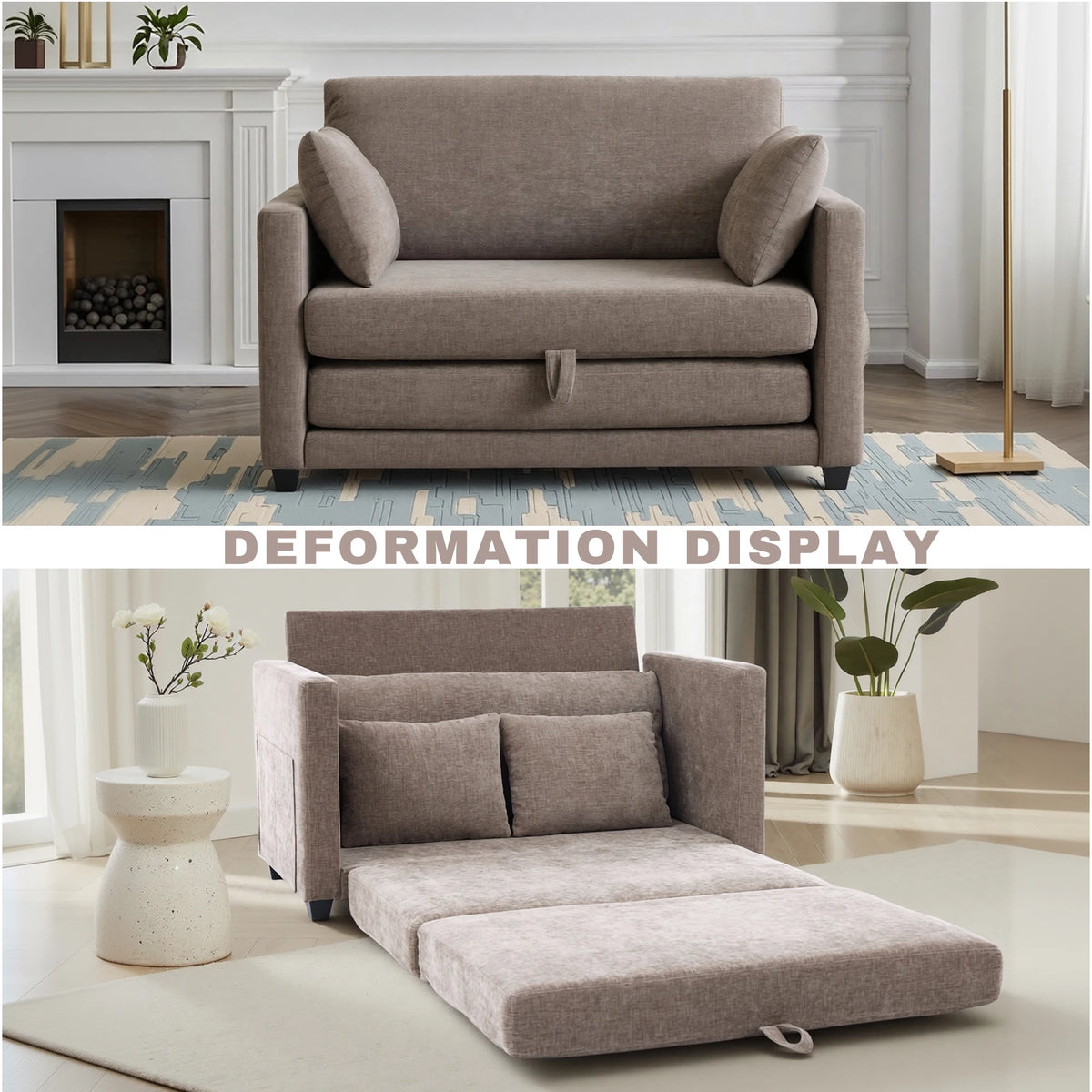 Gaohappy Velvet Upholstered Pullout Sleeper Loveseat With Wood Frame