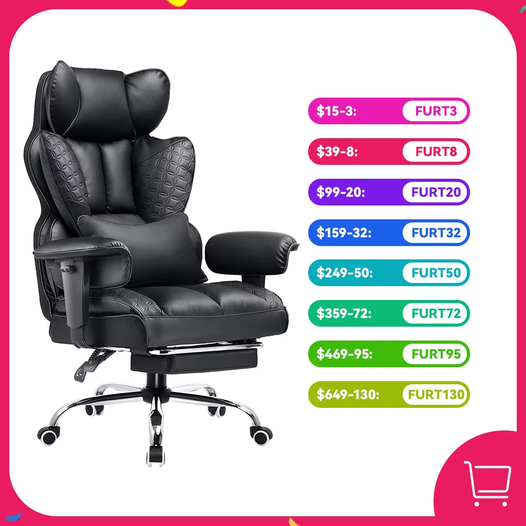 COMHOMA Ergonomic High Back Leather Office Gaming Chair With Footrest