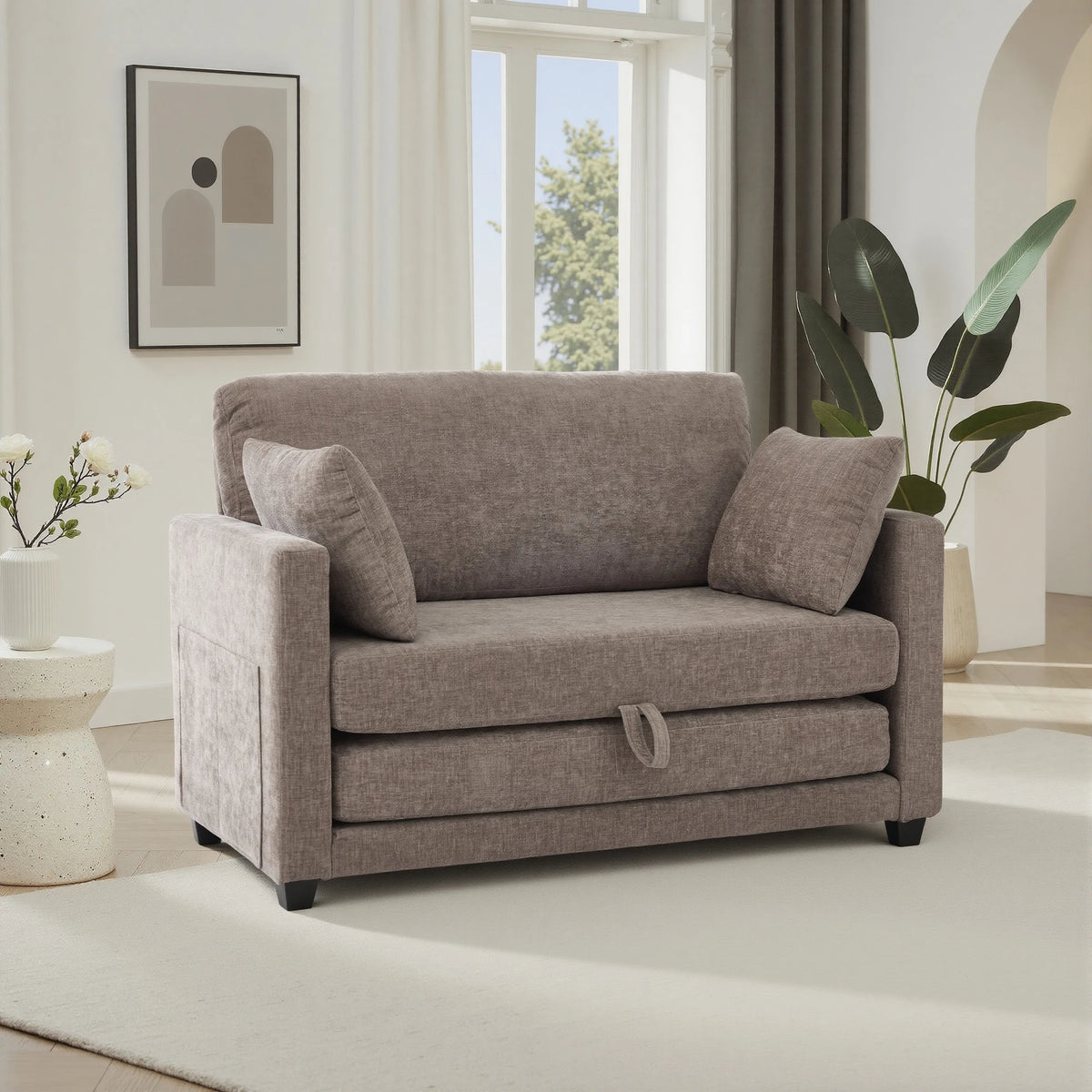 Gaohappy Velvet Upholstered Pullout Sleeper Loveseat With Wood Frame
