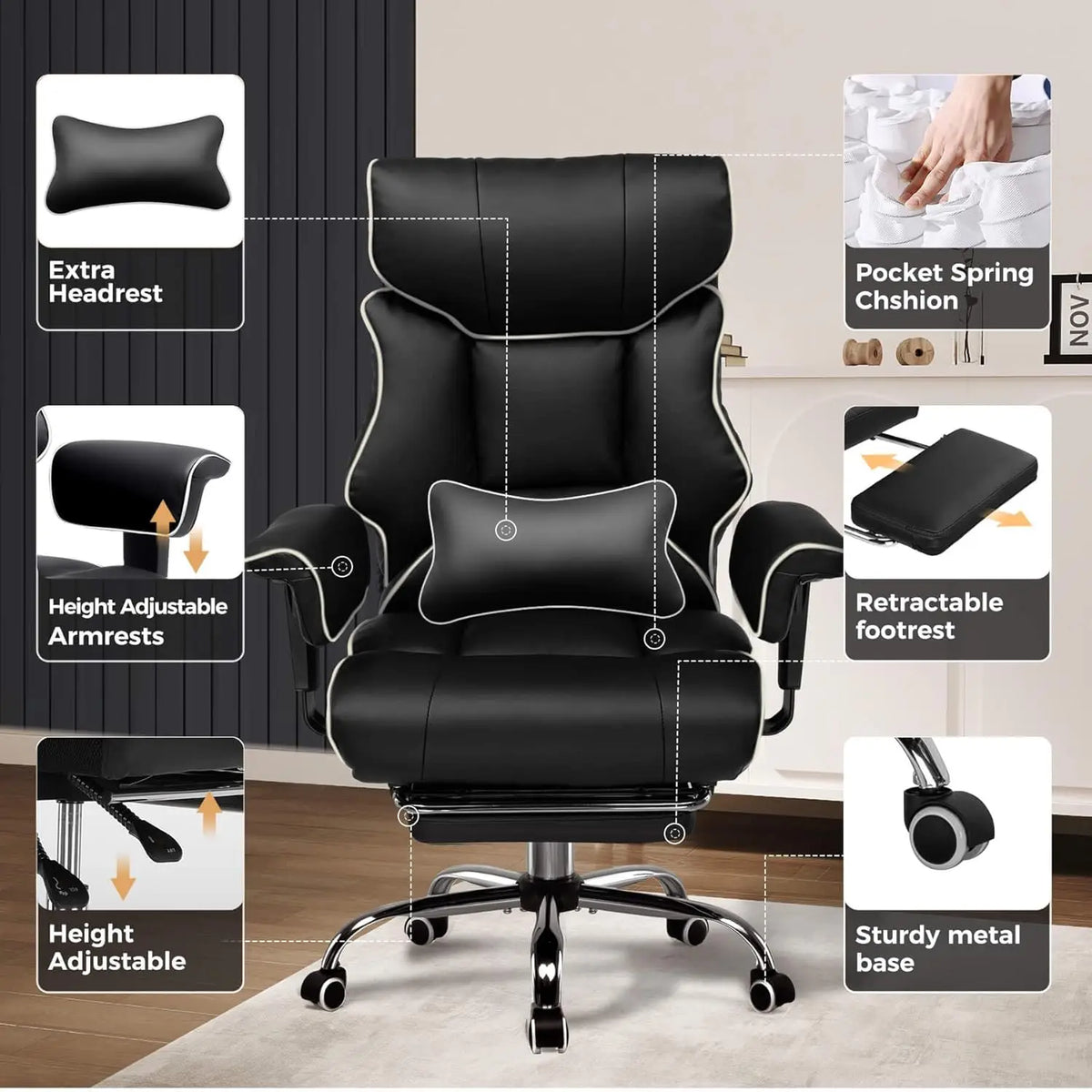 Comhoma High Back Executive Office Chair With Ergonomic Lumbar Support