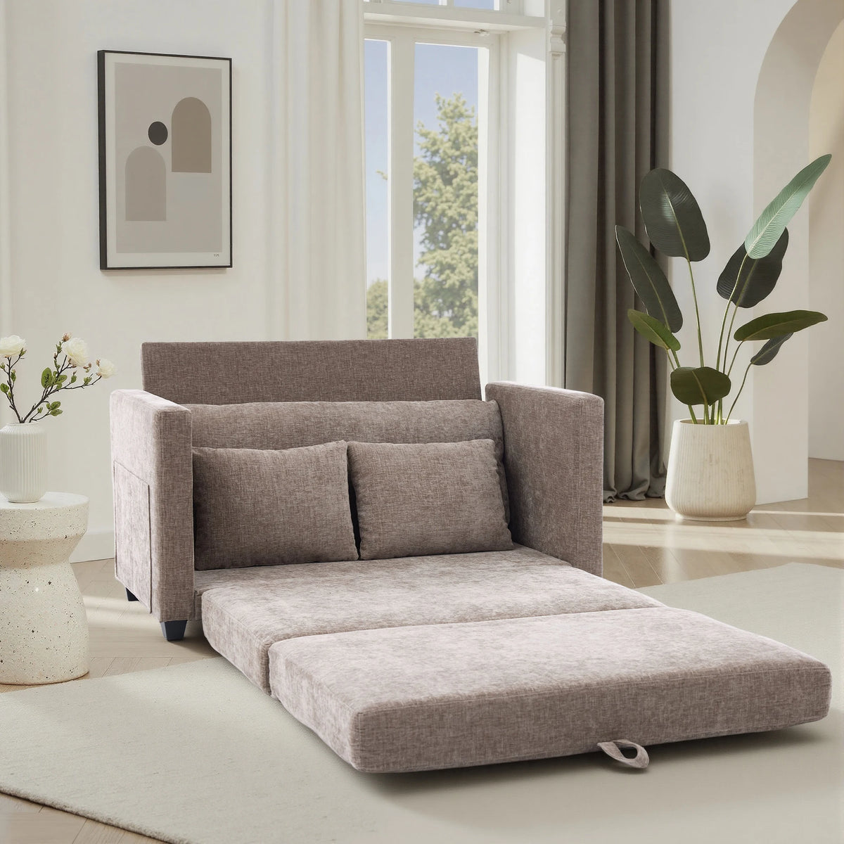 Gaohappy Velvet Upholstered Pullout Sleeper Loveseat With Wood Frame