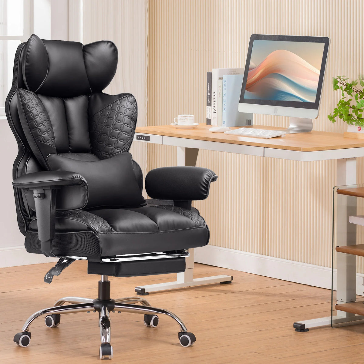 COMHOMA Ergonomic High Back Leather Office Gaming Chair With Footrest