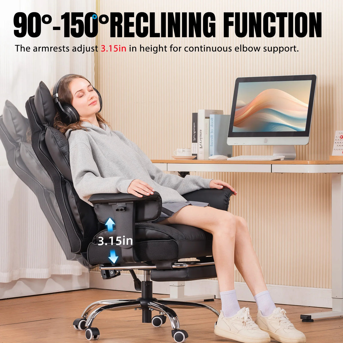 COMHOMA Ergonomic High Back Leather Office Gaming Chair With Footrest