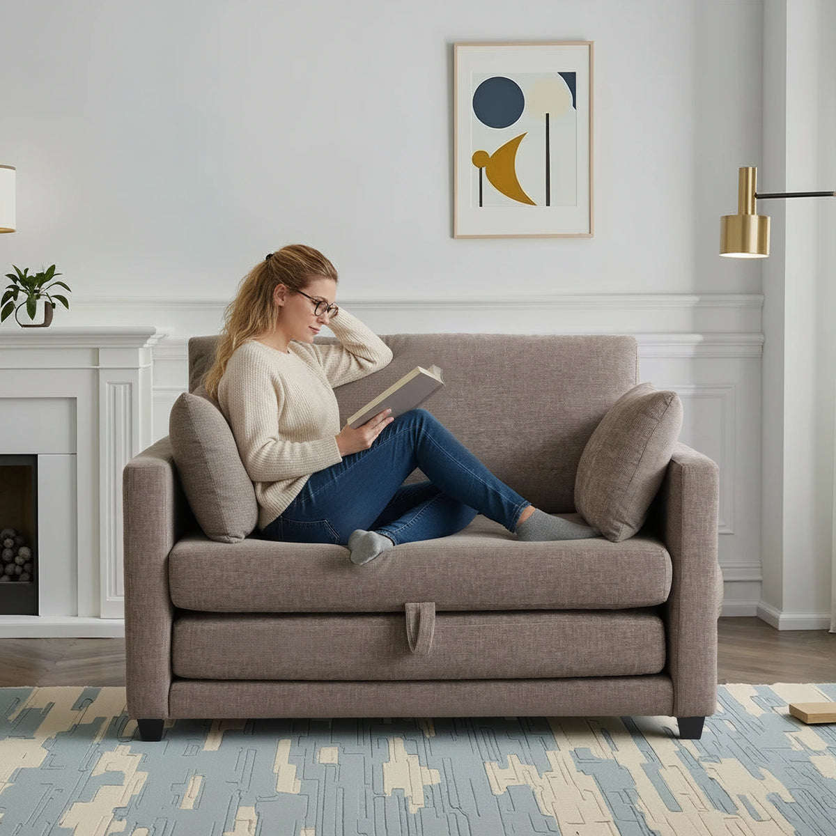 Gaohappy Velvet Upholstered Pullout Sleeper Loveseat With Wood Frame