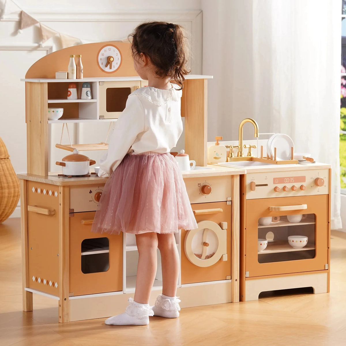 Robud Wooden Play Kitchen Set With Oven Fridge And Washer