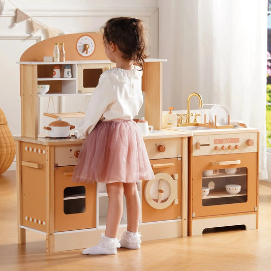 Robud Wooden Play Kitchen Set With Oven Fridge And Washer
