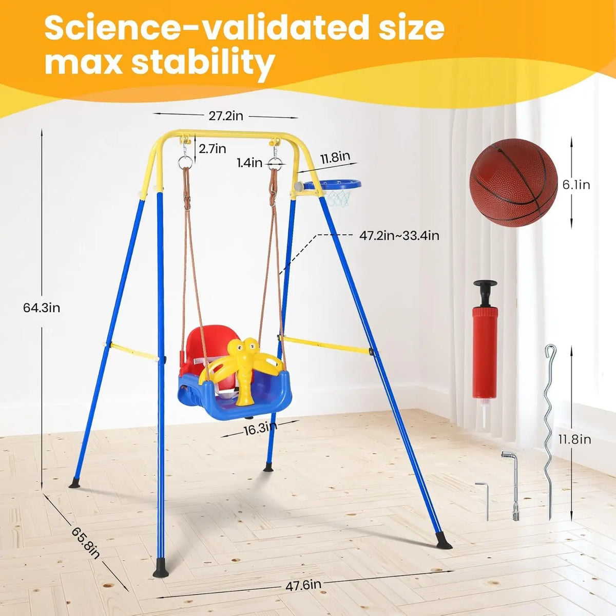 Twister.Ck 4-In-1 Foldable Toddler Swing Set With Basketball Hoop