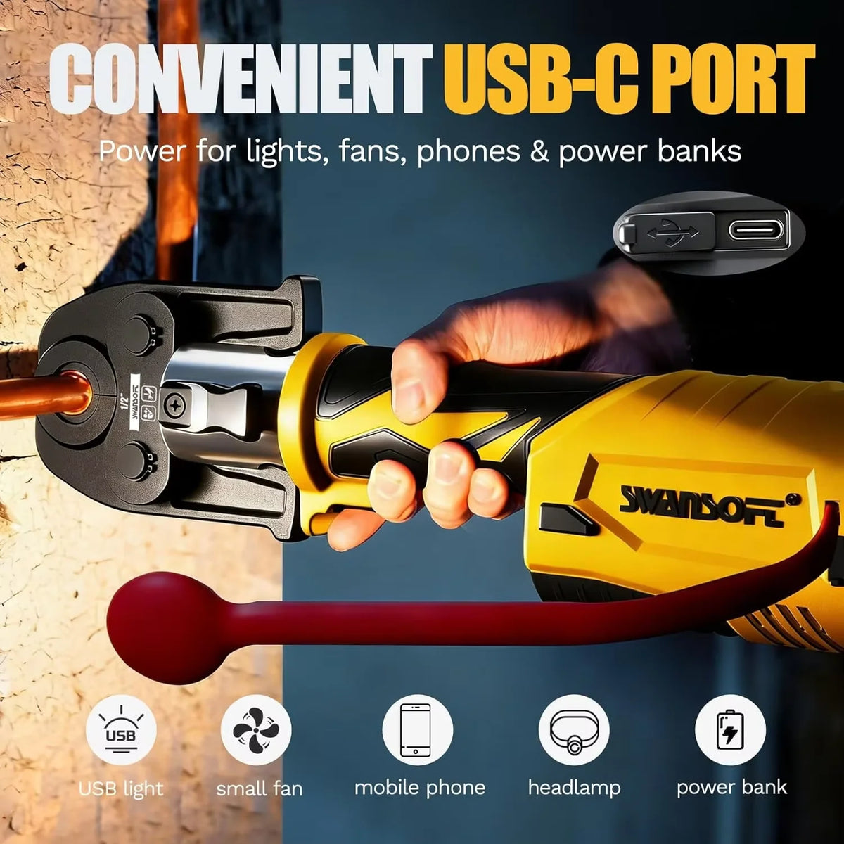 Swansoft 18V 22kN Rechargeable Electric Copper Pipe Press Tool