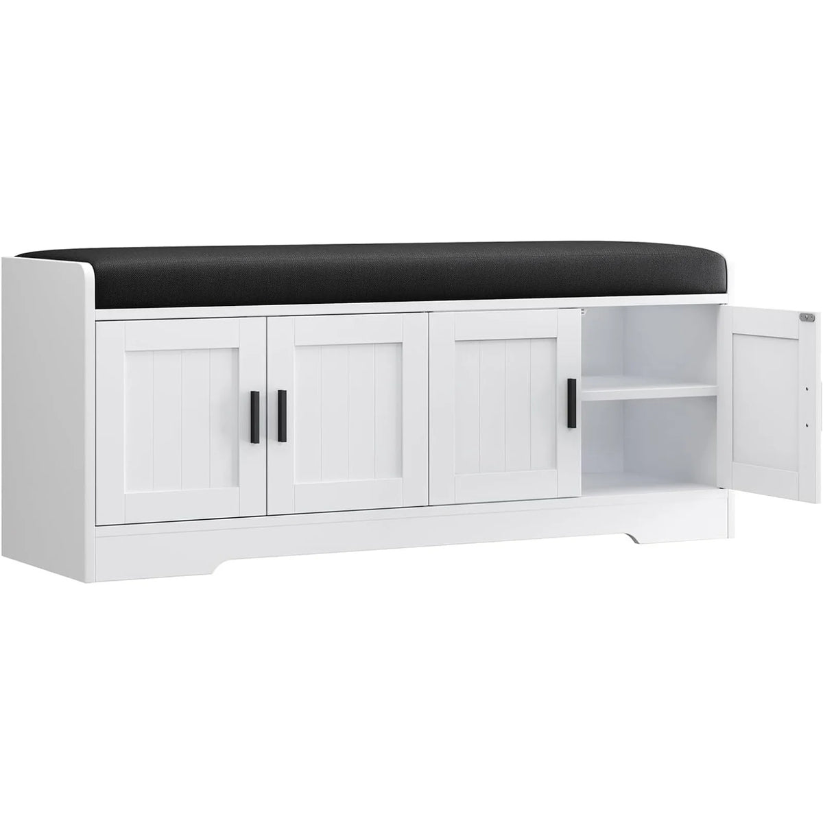 HiMISS Wood Storage Bench With Padded Cushion And Shoe Cabinet