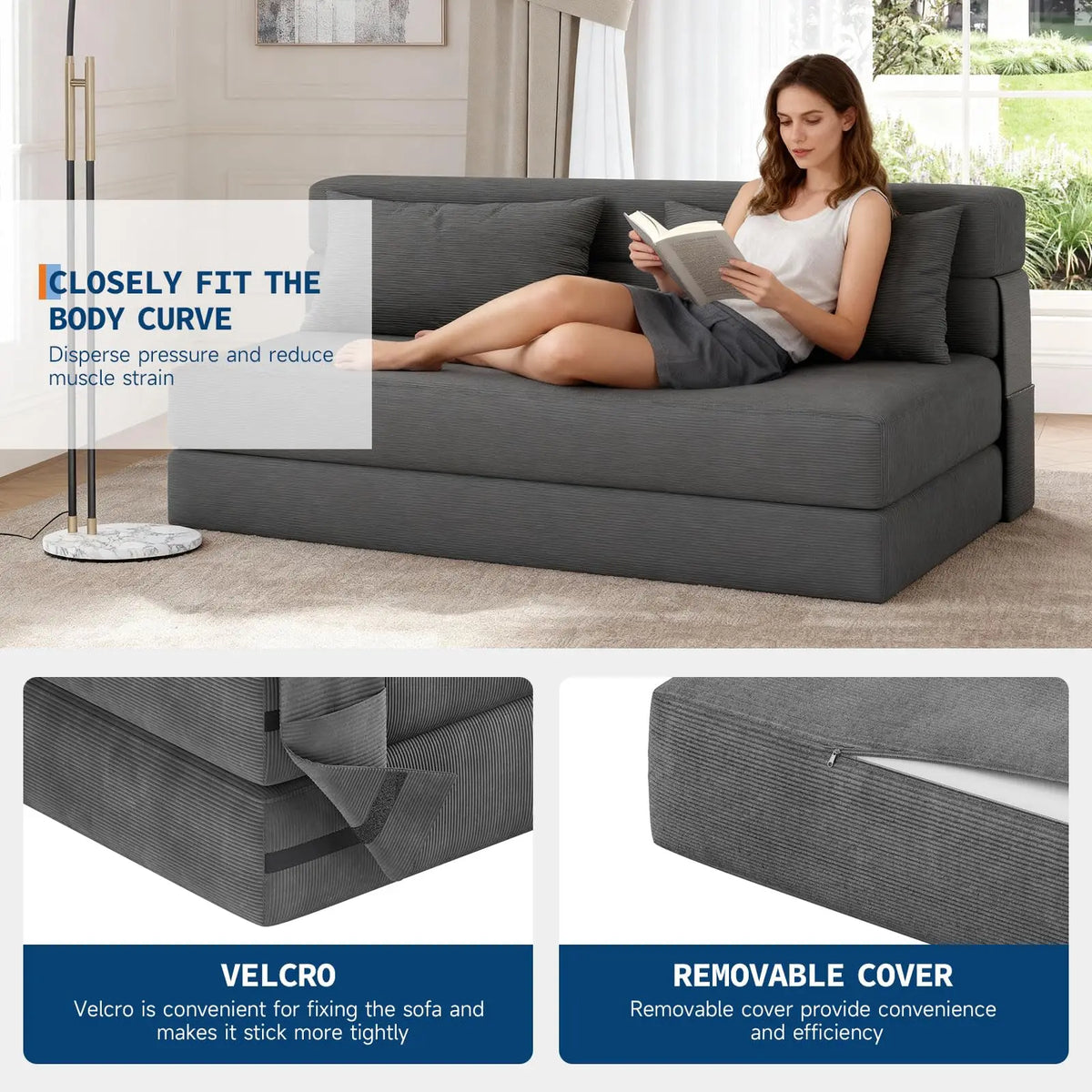 HobbyLane 4-In-1 Folding Sofa Bed Convertible Loveseat Couch