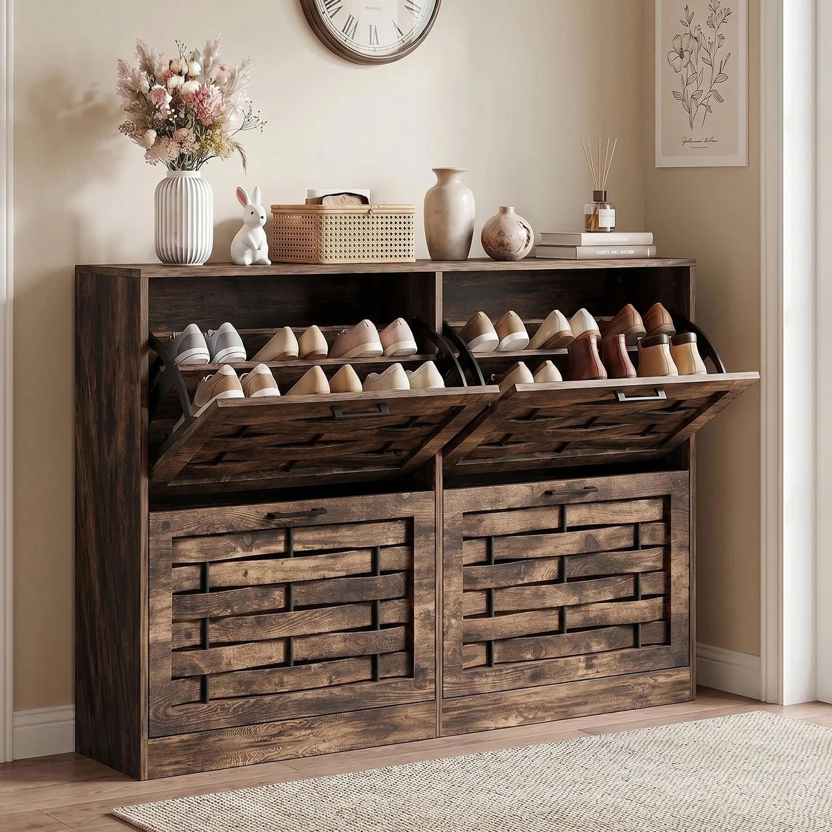 LegacyAmerhome Four Drawer Slim Shoe Entryway Organizer Cabinet