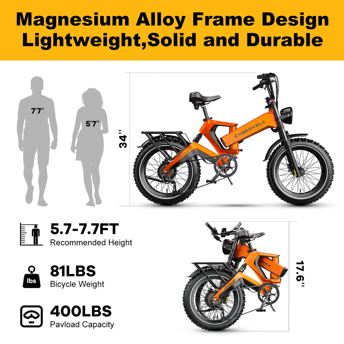 CyberVelo Fat Tire Foldable Electric Bike 2000W Motor 48V Battery