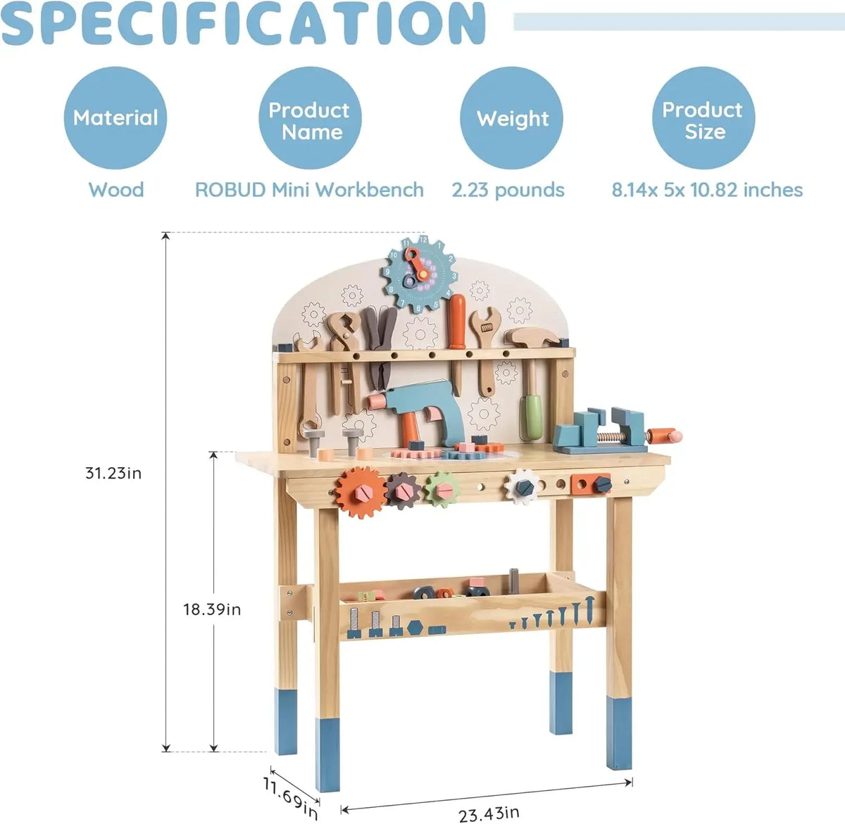 Robotime Kids Wooden Tool Bench Set Construction Workshop