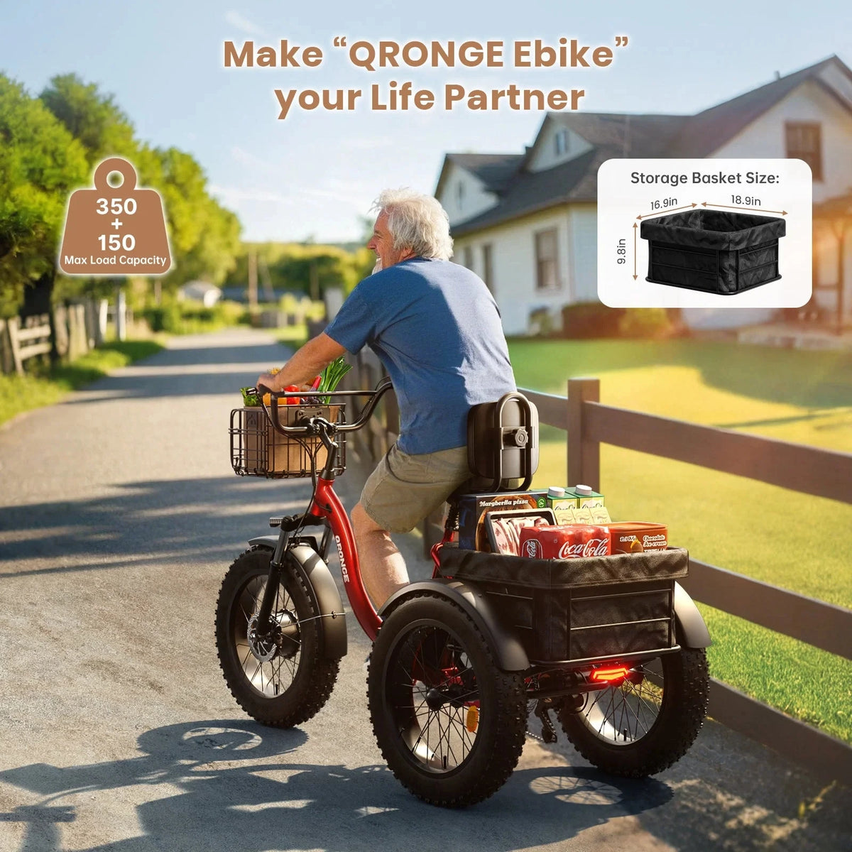 QRONGE 1200W Electric Tricycle With High Capacity 36V Battery