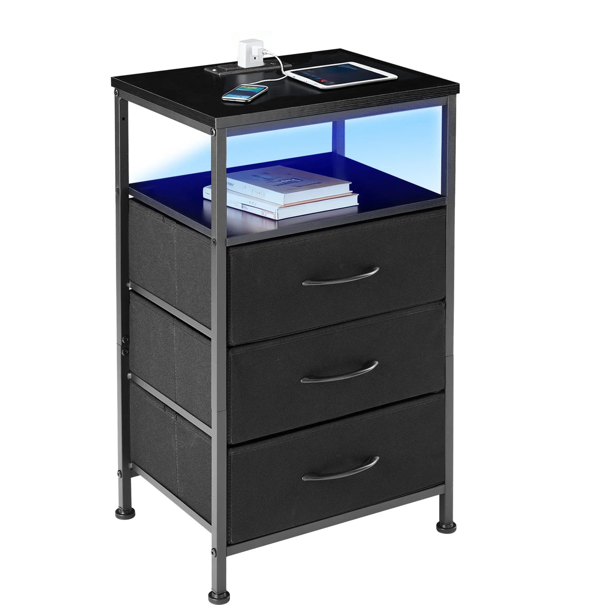 JHK 3 Drawer Bedside Table With Usb Charging Nightstand