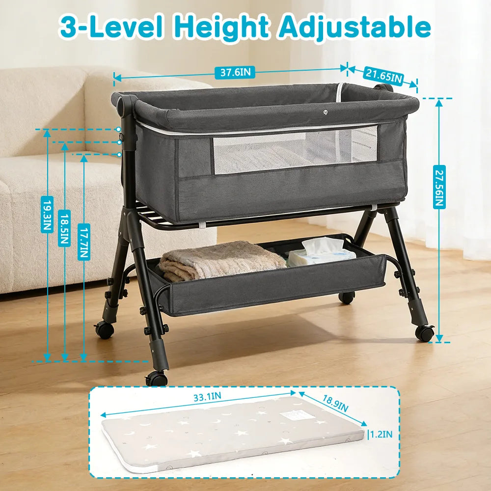 Portable Baby Bassinet Bedside Sleeper With Breathable Mesh Window