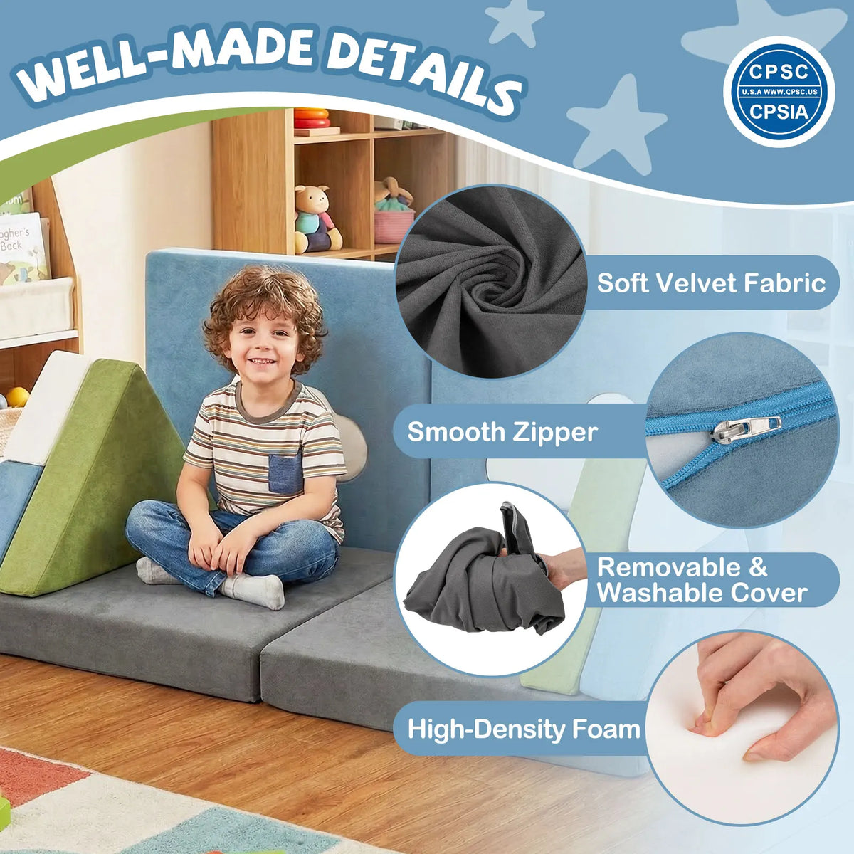 Homasis Modular Kids Play Couch Foam Fort Building Set