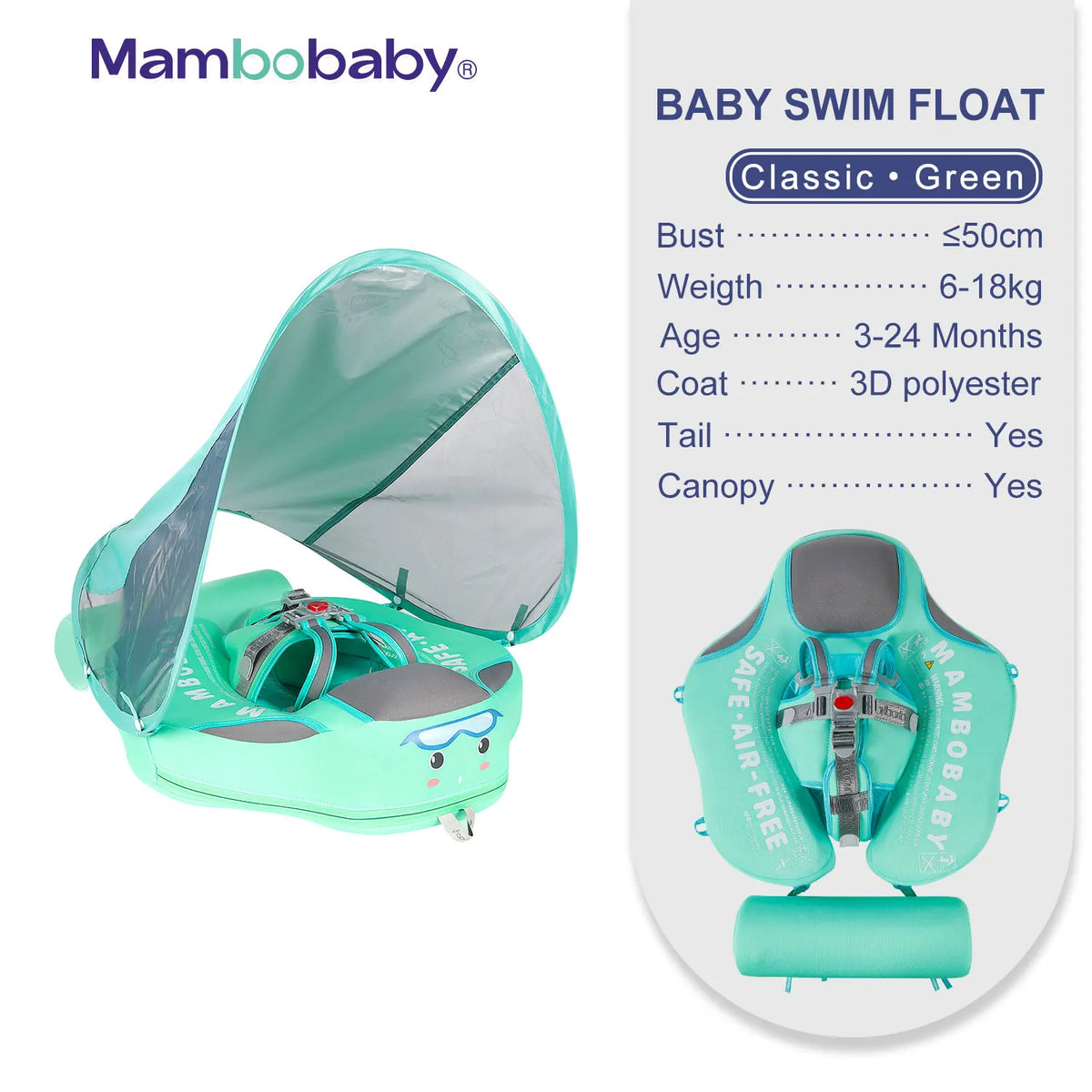 Mambobaby Baby Float With Sunshade Canopy And Safety Strap