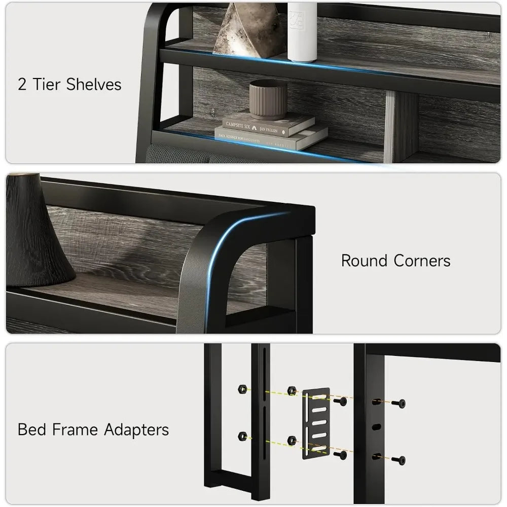 Upholstered Headboard With Storage And Led Charging Station