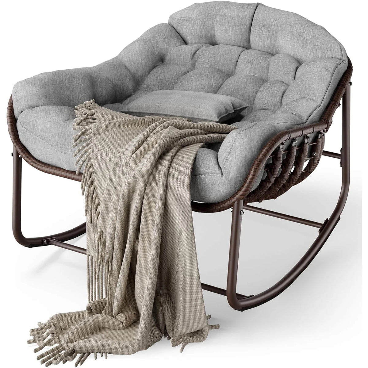 HiMiss Outdoor Papasan Egg Rocking Chair Wicker Cushion For Patio