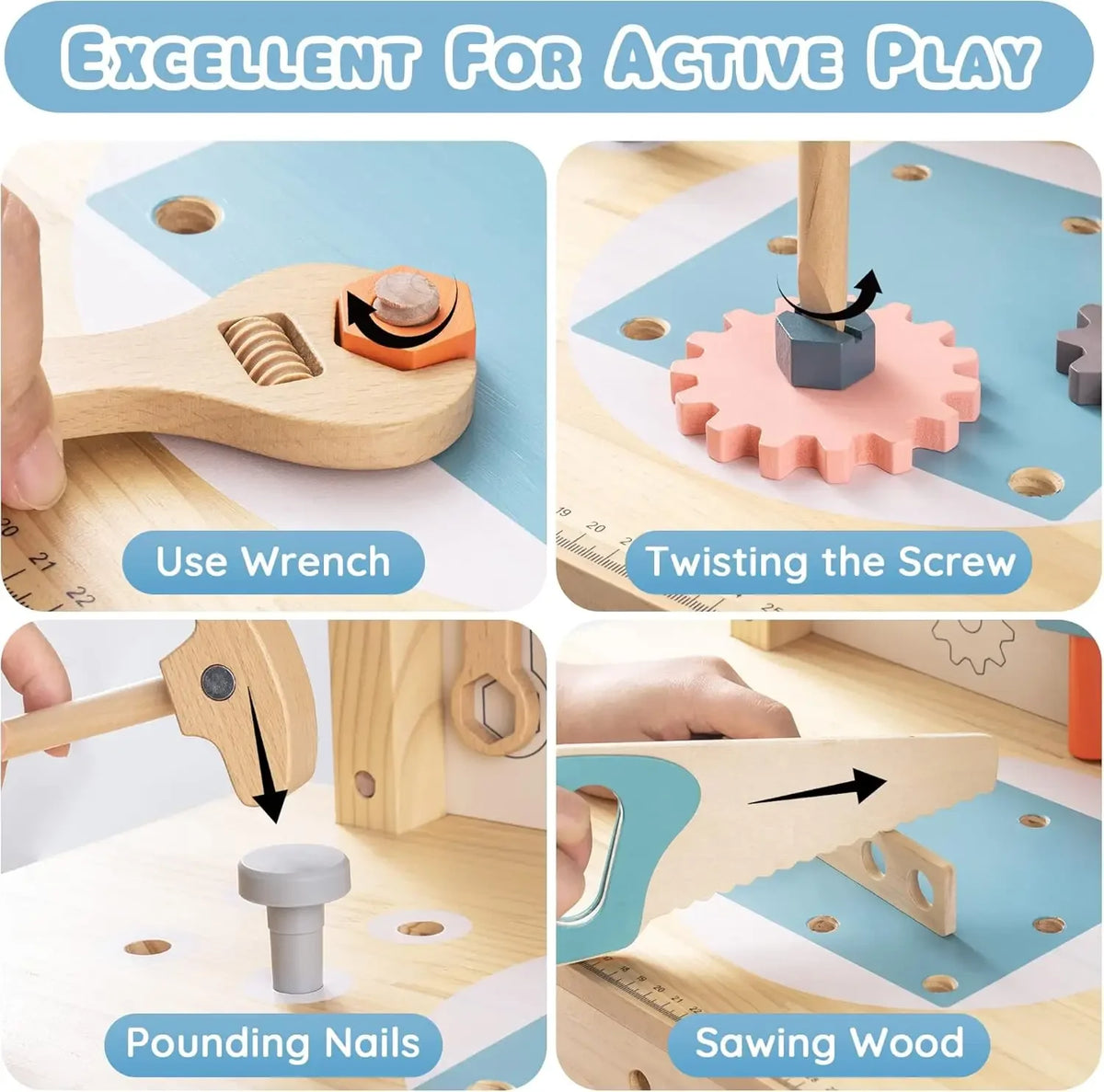 Robotime Kids Wooden Tool Bench Set Construction Workshop