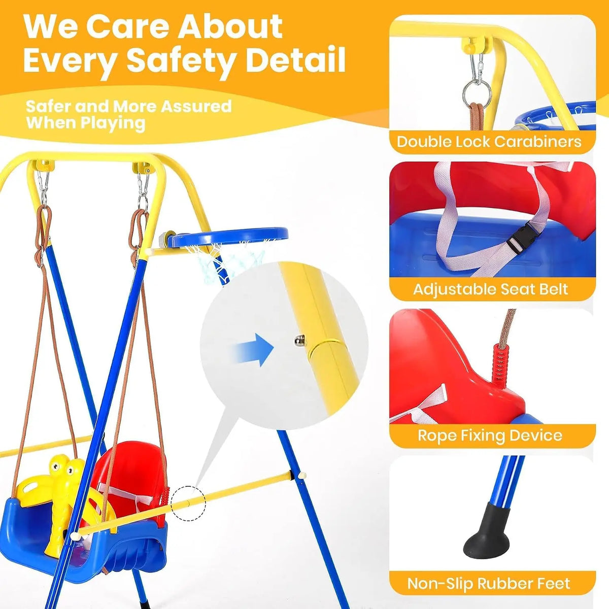 Twister.Ck 4-In-1 Foldable Toddler Swing Set With Basketball Hoop