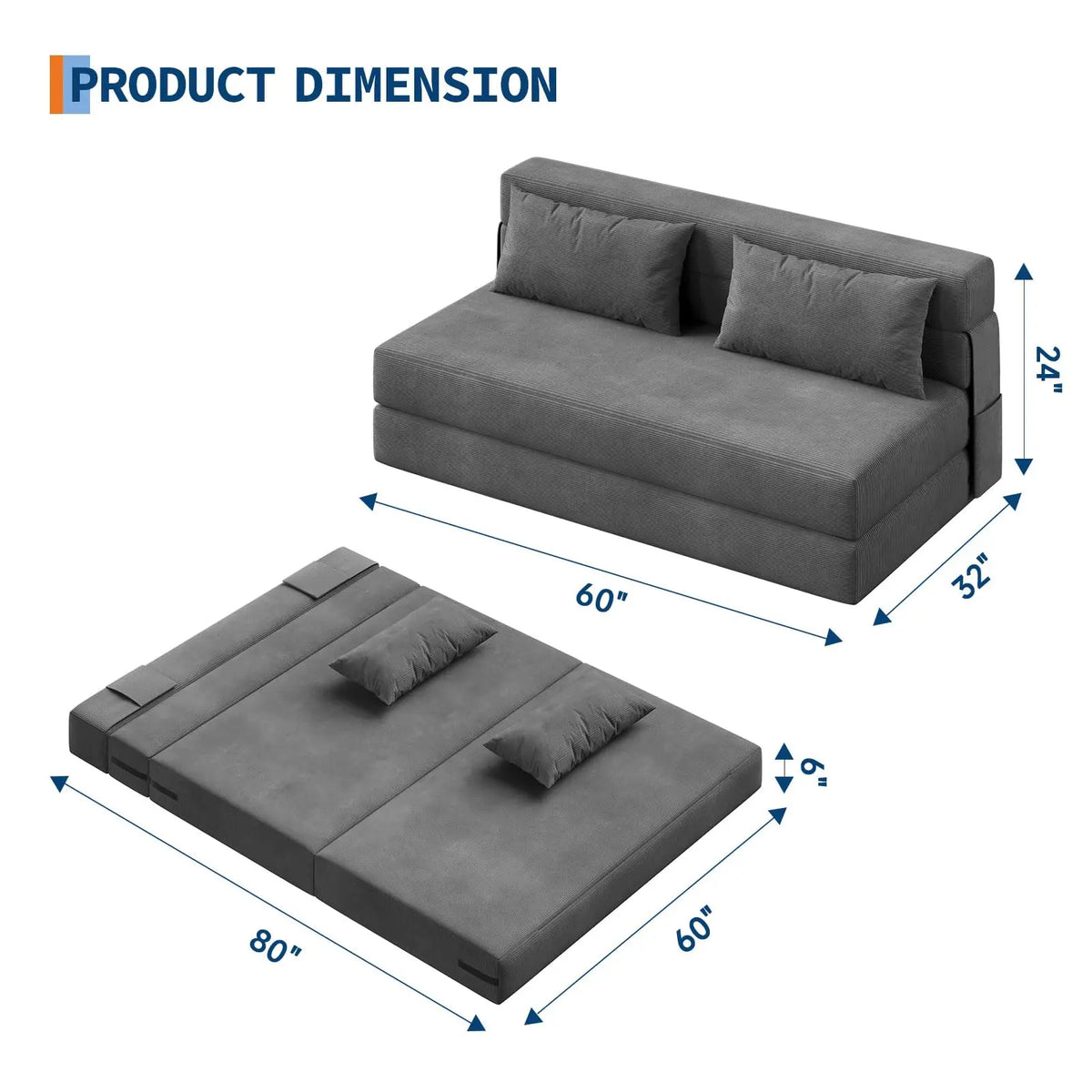HobbyLane 4-In-1 Folding Sofa Bed Convertible Loveseat Couch