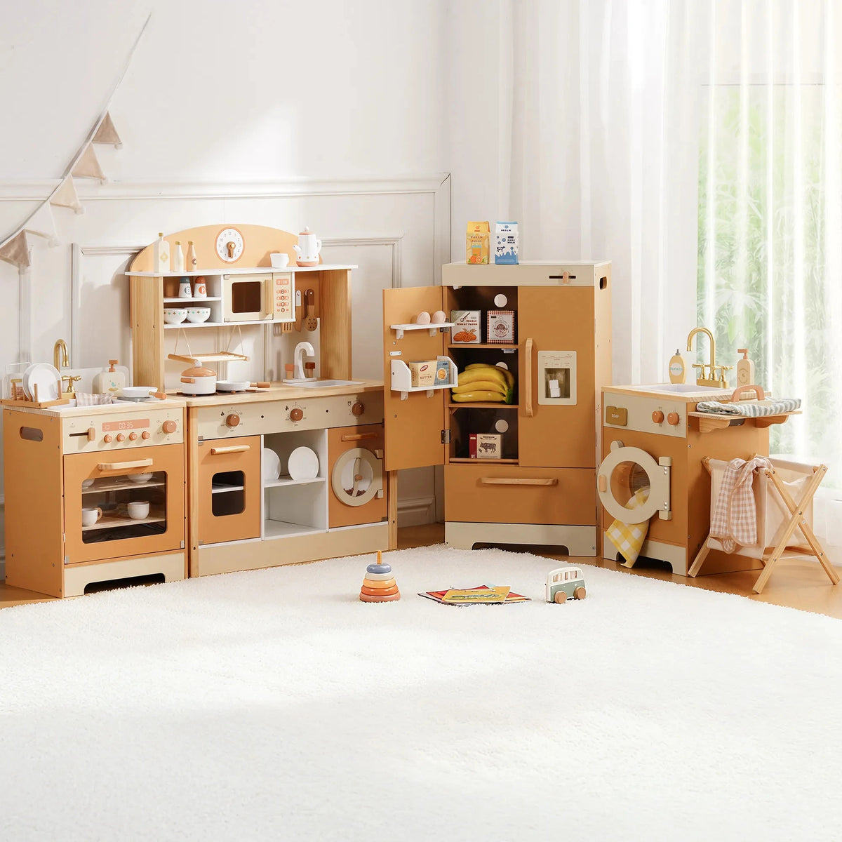 Robud Wooden Play Kitchen Set With Oven Fridge And Washer