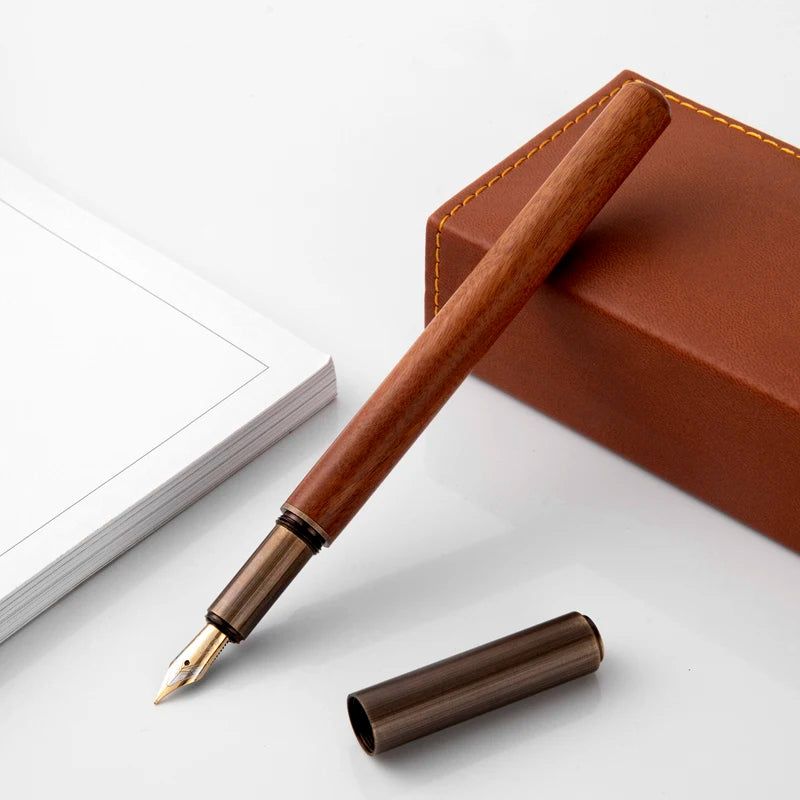 Luxury Retro Wood Bronze Fountain Pen Office Business Writing Art Calligraphy Ink Pens 0.5mm School Student Stationery Gifts