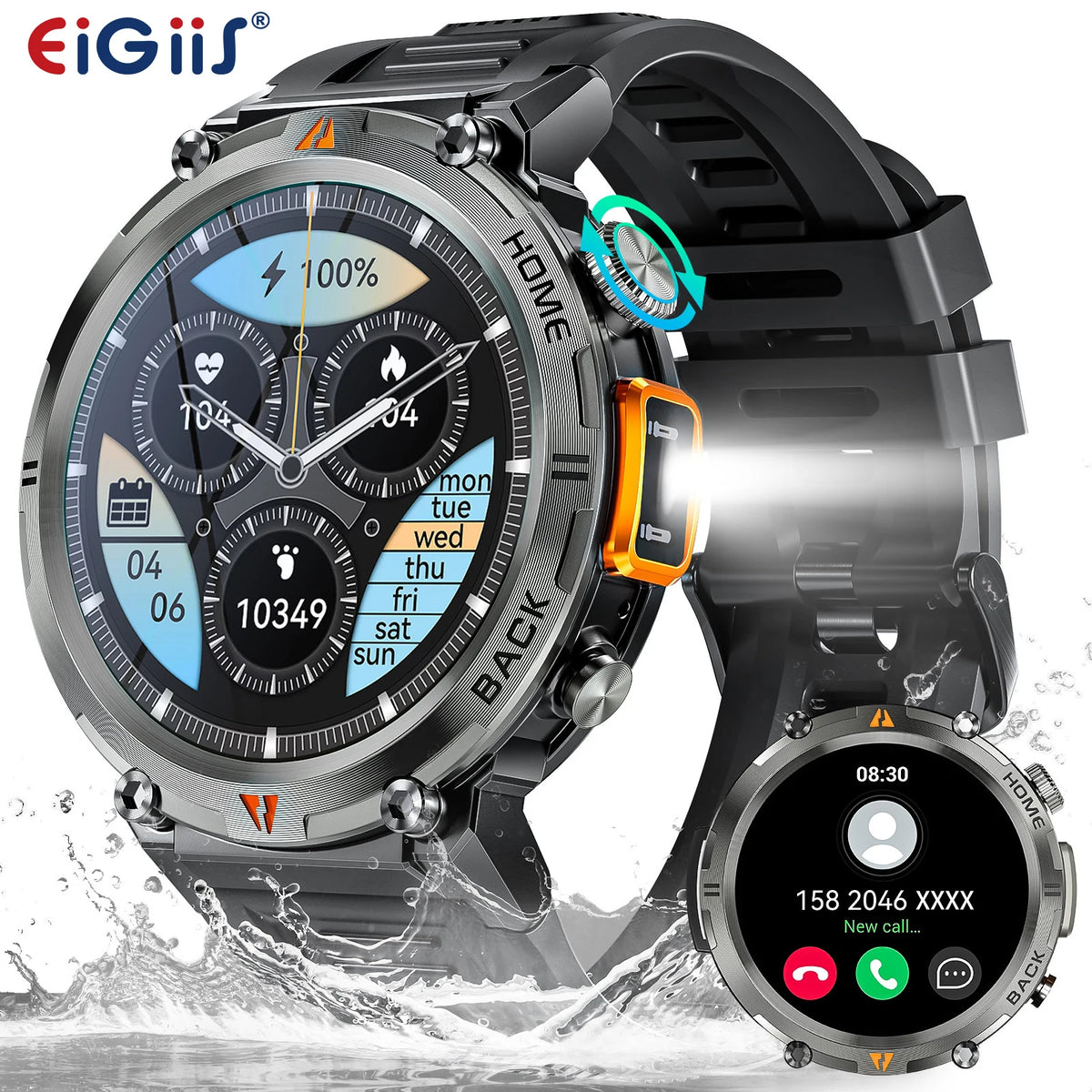 EIGIIS KE3 Bluetooth Call Smartwatch With Heart Rate LED Light