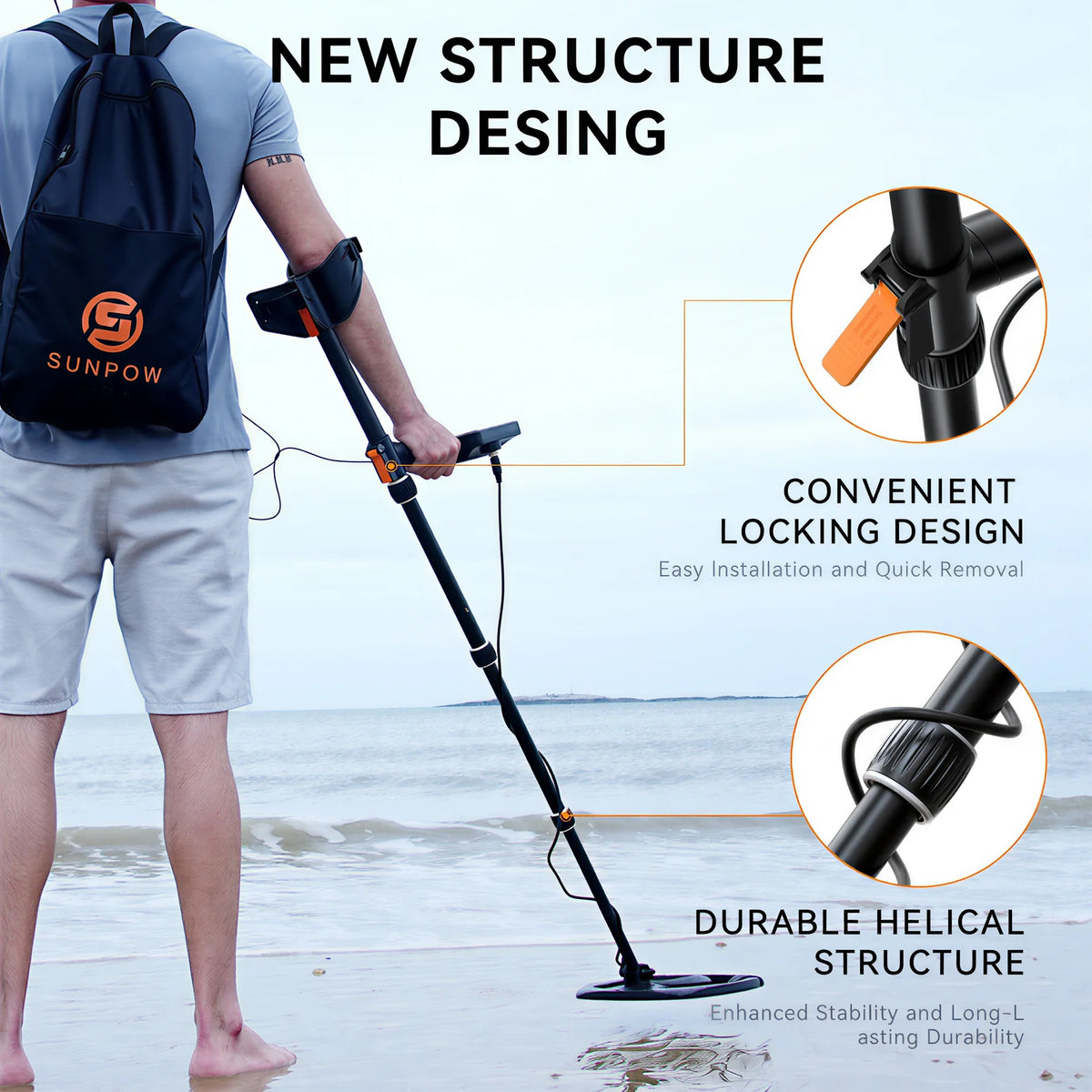 SUNPOW Professional Metal Detector With Waterproof Search Coil