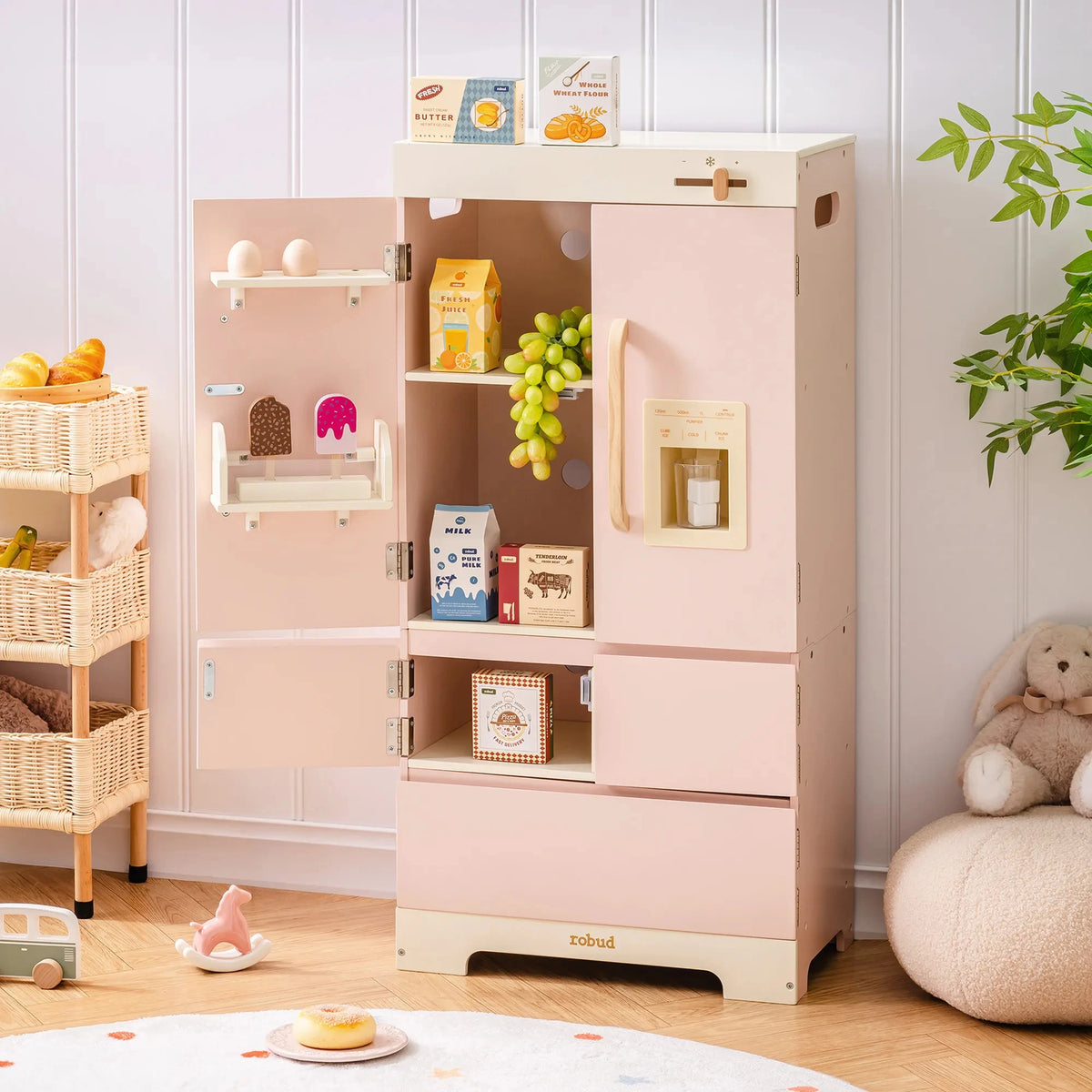 Robud Kids Wooden Corner Play Kitchen Set Oven Refrigerator Washer