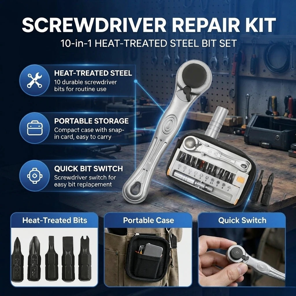 Portable Mini Ratchet Wrench Set Close Quarter Adjustable Screwdriver Bits Set 1/4 Inch Drive Hand Tool Kit for Home Repair Furniture Assembly Car Bike Maintenance Compact Easy Carry DIY Tool Set Gift for Men Father Handyman