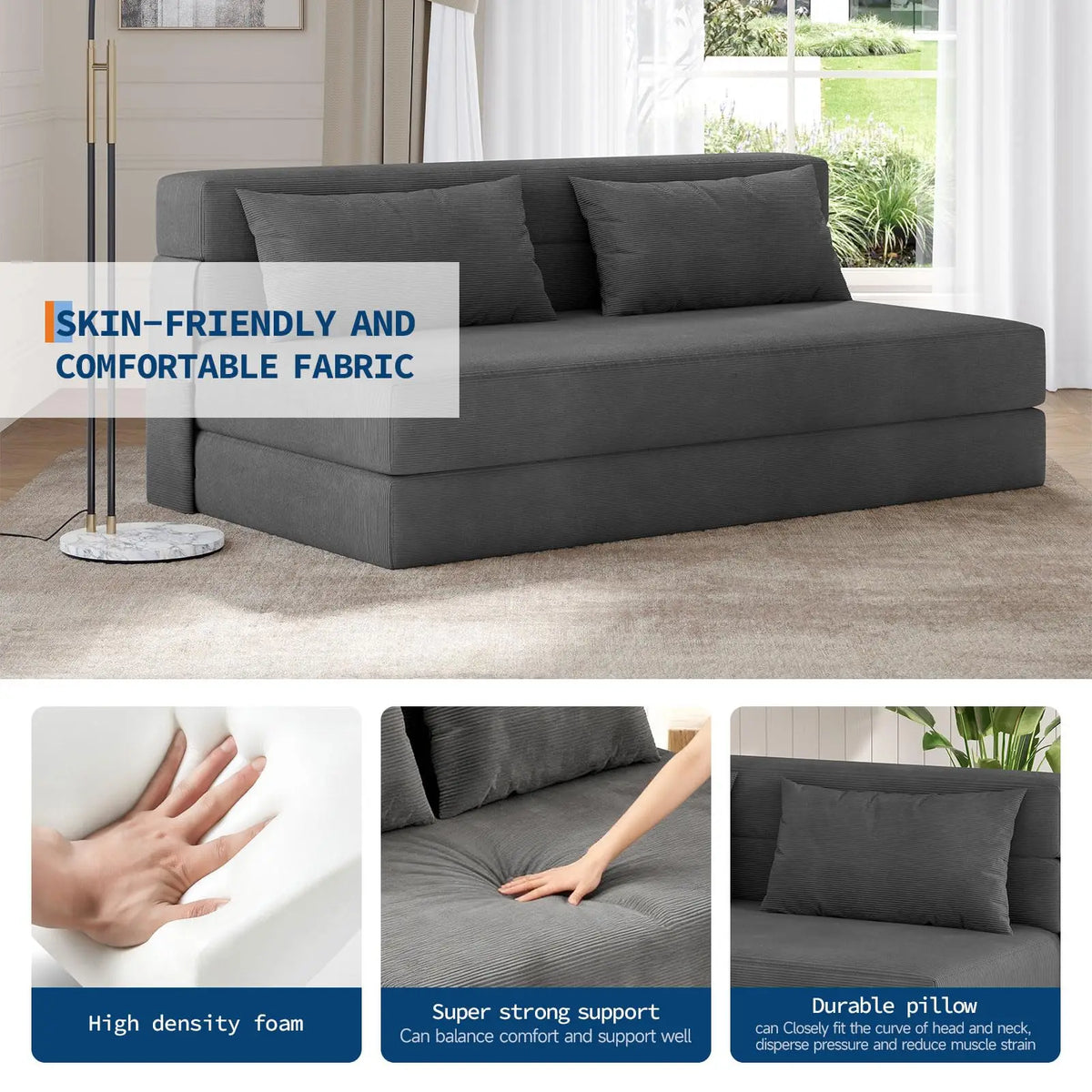 HobbyLane 4-In-1 Folding Sofa Bed Convertible Loveseat Couch