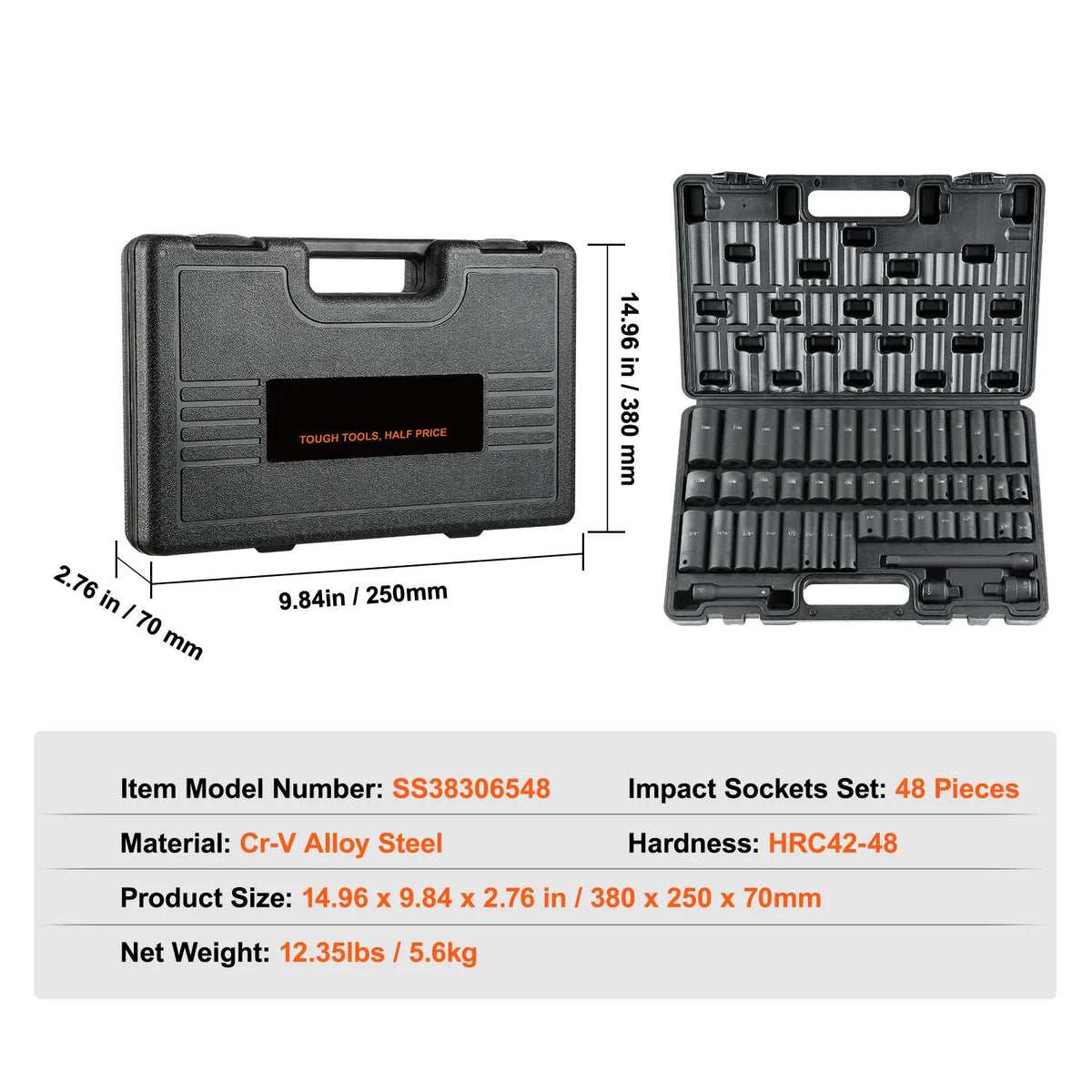 SucceBuy 1/2" 3/8" Drive Impact Socket Set 23/33/34/48/65 PCs Deep Socket Set SAE Metric Cr-V Cr-Mo Alloy Steel for Auto Repair