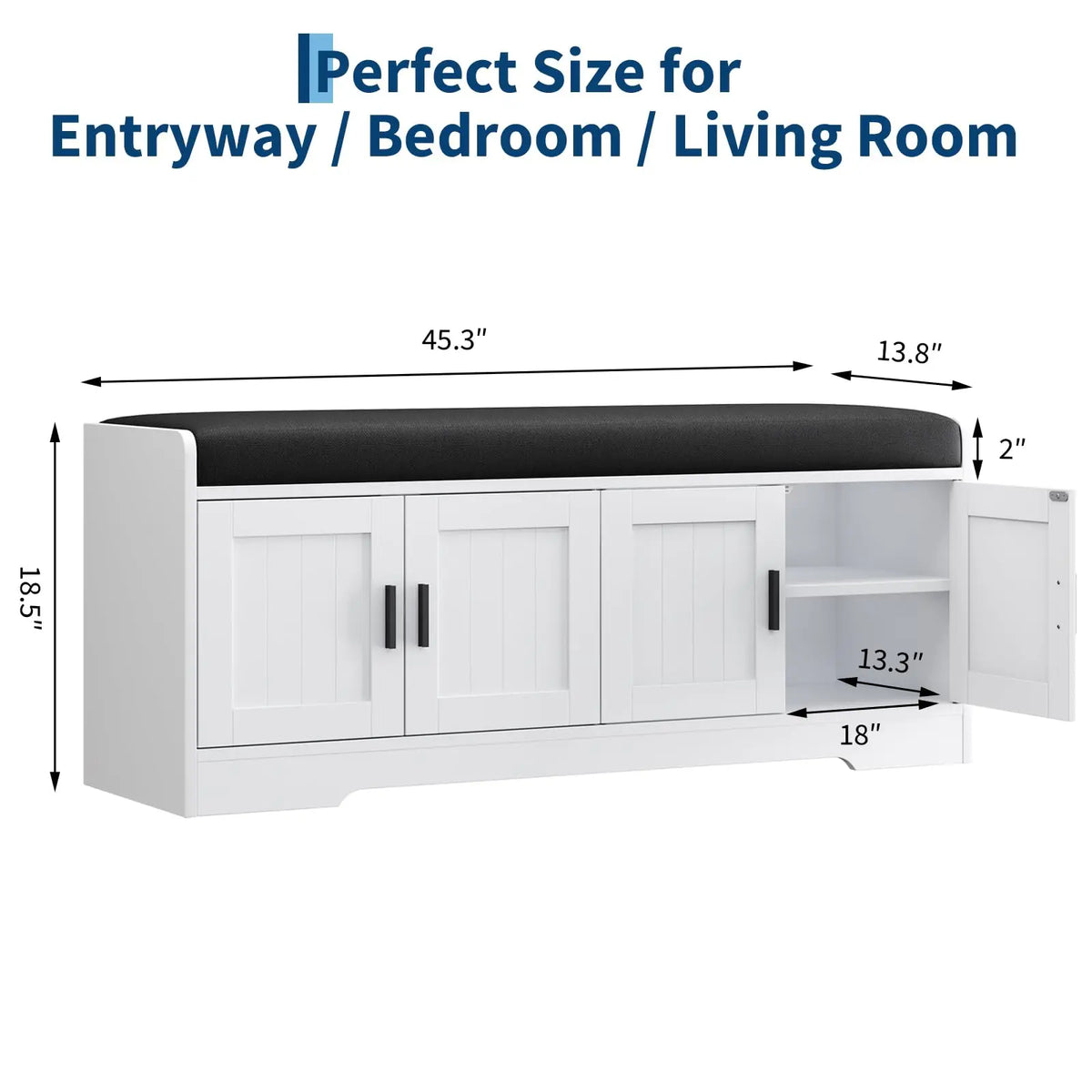 HiMISS Wood Storage Bench With Padded Cushion And Shoe Cabinet