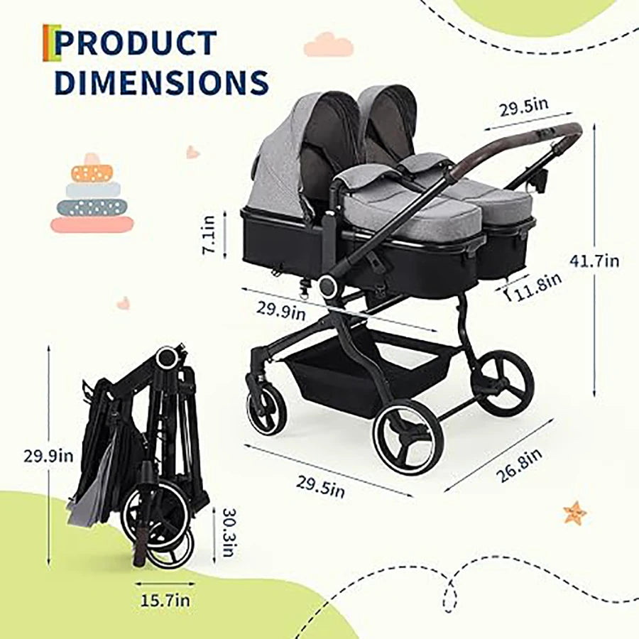 Lightweight Tandem Stroller With Compact Fold For Babies And Toddlers
