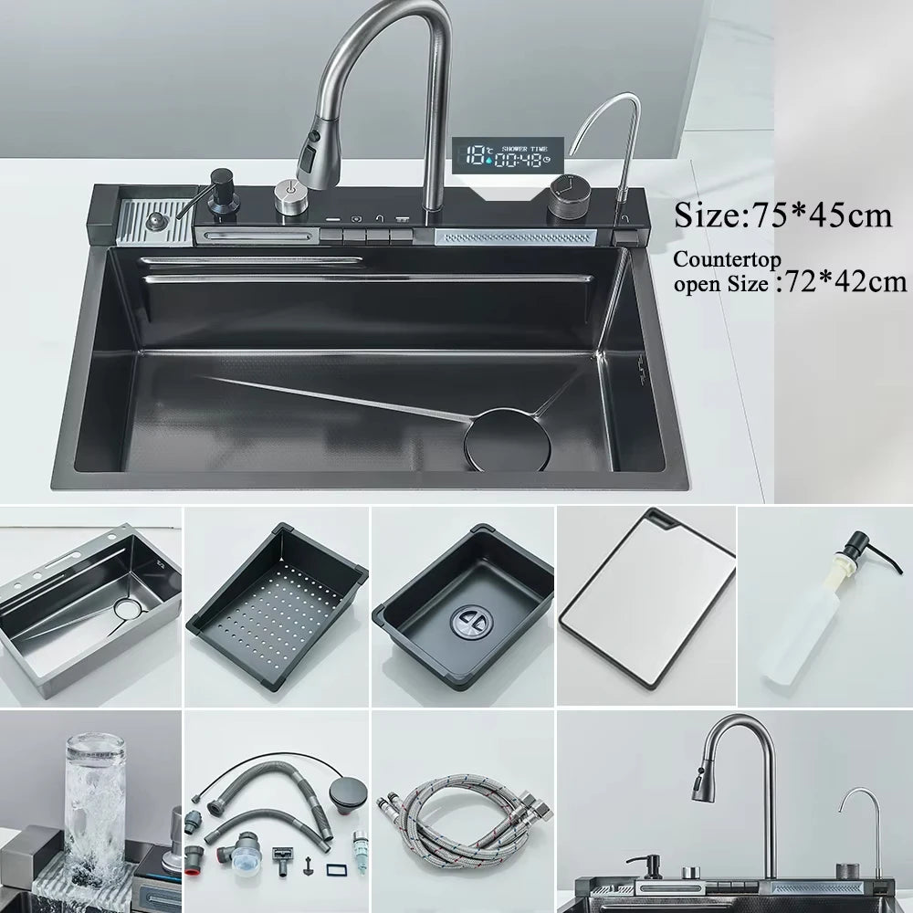 MYQualife 304 Stainless Steel Digital Display Kitchen Sink Faucet Set