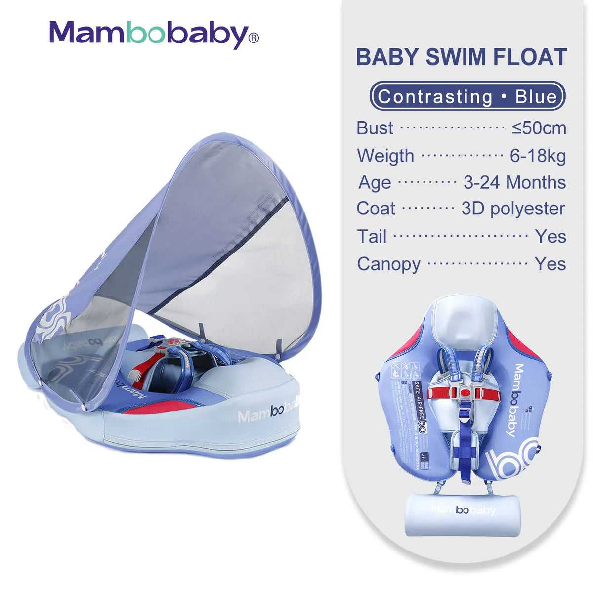Mambobaby Baby Float With Sunshade Canopy And Safety Strap