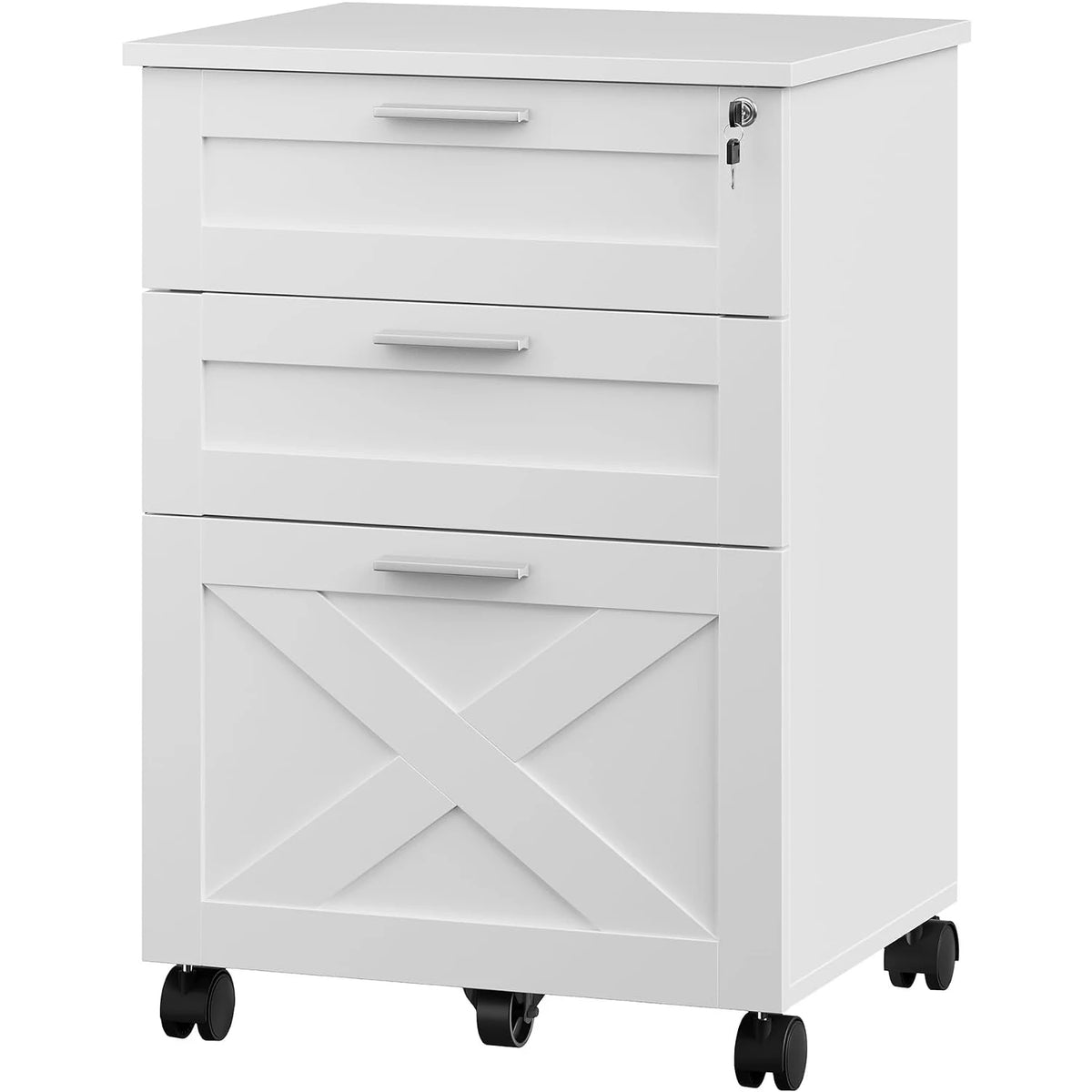 HiMISS Three Drawer Wooden Mobile Filing Cabinet With Lock