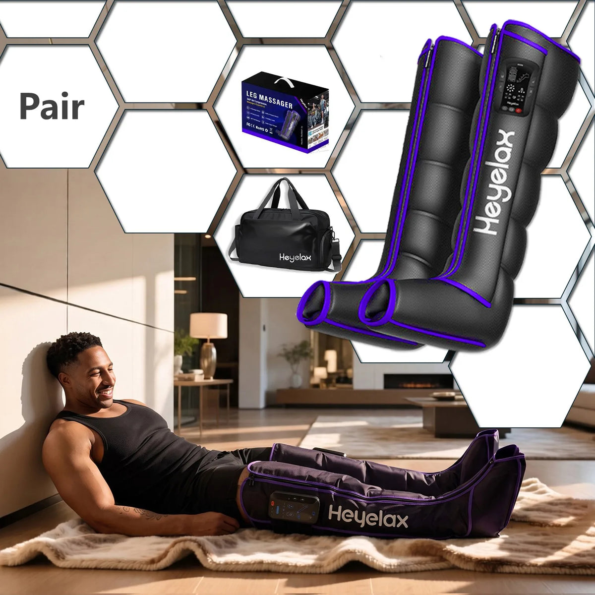 Heyelax Cordless Leg Compression Massager For Rapid Muscle Recovery