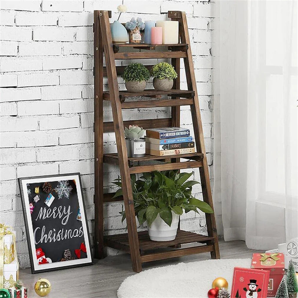 Folding Wooden Ladder Storage Shelf Bookcase Display